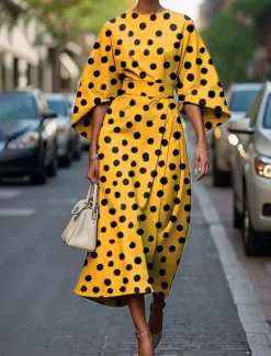 Outlet Women's Midi Dress Floral Dress Print Dress Classic Modern Vacation Daily Holiday Regular Fit Flower Half Sleeve Crew Neck White Yellow Pink Summer Women Floral Dresses
