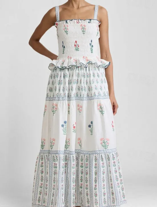 Best Women's Midi Dress Floral Dress Boho Dress Print Dress Fashion Modern Outdoor Vacation Holiday Regular Fit Flower Sleeveless Spaghetti Strap White Pink Blue Summer Women Floral Dresses