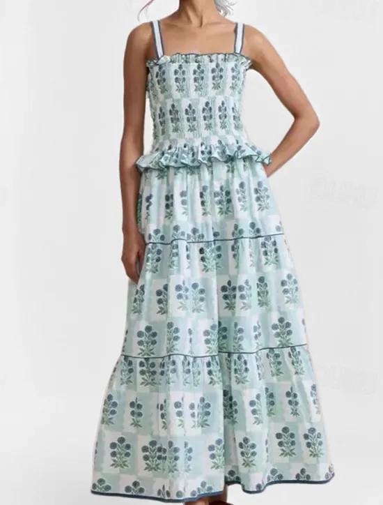 Best Women's Midi Dress Floral Dress Boho Dress Print Dress Fashion Modern Outdoor Vacation Holiday Regular Fit Flower Sleeveless Spaghetti Strap White Pink Blue Summer Women Floral Dresses