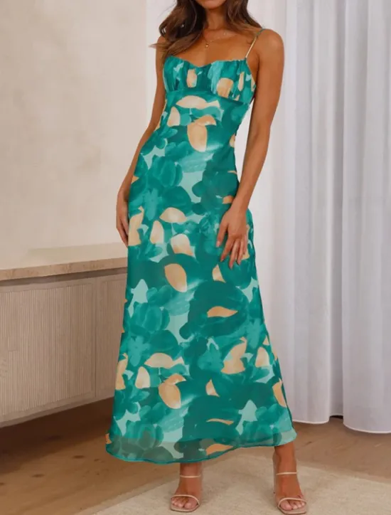 Online Women's Midi Dress Floral Dress Slip Dress Boho Dress Print Dress Fashion Modern Outdoor Vacation Holiday Regular Fit Flower Sleeveless Spaghetti Strap Red Blue Green Summer Women Floral Dresses