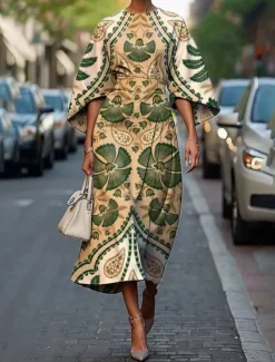 New Women's Midi Dress Floral Dress Fashion Classic Modern Vacation Daily Holiday Regular Fit Flower Half Sleeve Crew Neck Black Light Green Blue Emerald Green Summer Women Floral Dresses