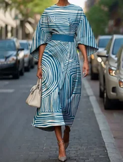 New Women's Midi Dress Floral Dress Fashion Classic Modern Vacation Daily Holiday Regular Fit Flower Half Sleeve Crew Neck Black Light Green Blue Emerald Green Summer Women Floral Dresses