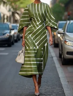 New Women's Midi Dress Floral Dress Fashion Classic Modern Vacation Daily Holiday Regular Fit Flower Half Sleeve Crew Neck Black Light Green Blue Emerald Green Summer Women Floral Dresses