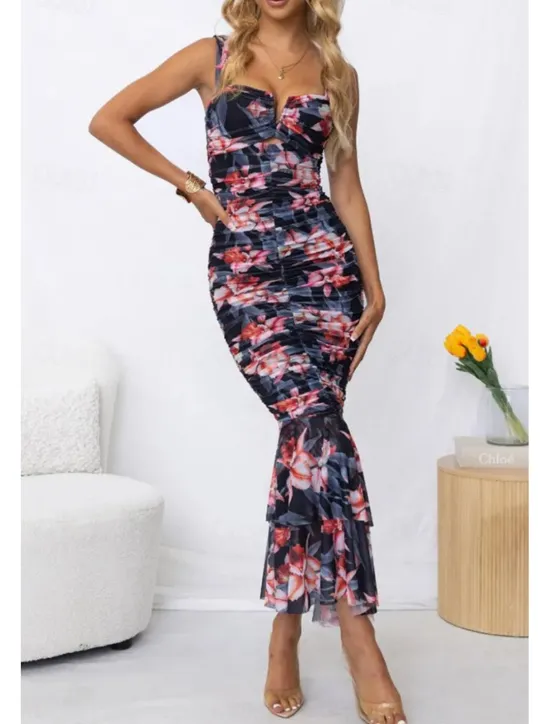 Hot Women's Midi Dress Floral Dress Print Dress Fashion Modern Outdoor Vacation Holiday Regular Fit Flower Sleeveless U Neck Black White Red Blue Summer Women Floral Dresses