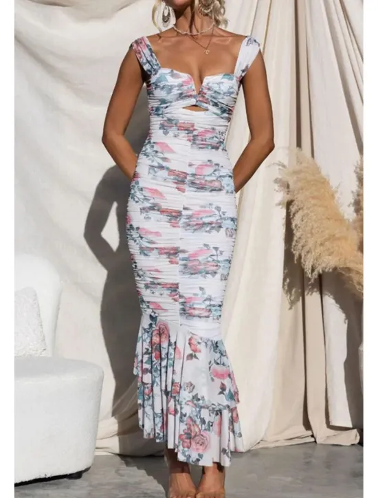 Hot Women's Midi Dress Floral Dress Print Dress Fashion Modern Outdoor Vacation Holiday Regular Fit Flower Sleeveless U Neck Black White Red Blue Summer Women Floral Dresses