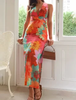Outlet Women's Midi Dress Floral Dress Boho Dress Classic Modern Vacation Daily Holiday Regular Fit Flower Sleeveless V Neck Summer Women Floral Dresses