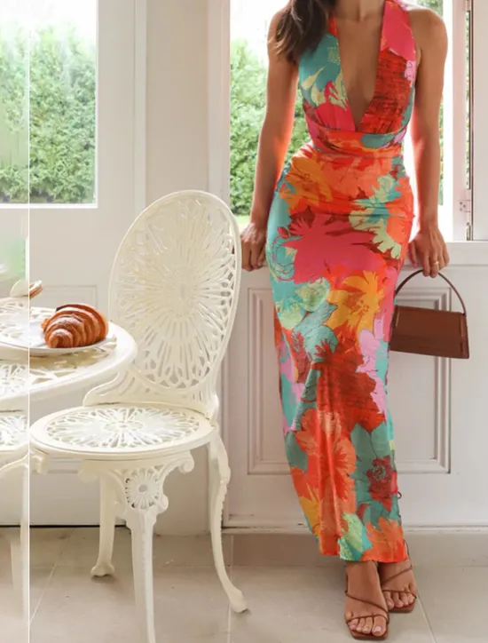 Outlet Women's Midi Dress Floral Dress Boho Dress Classic Modern Vacation Daily Holiday Regular Fit Flower Sleeveless V Neck Summer Women Floral Dresses