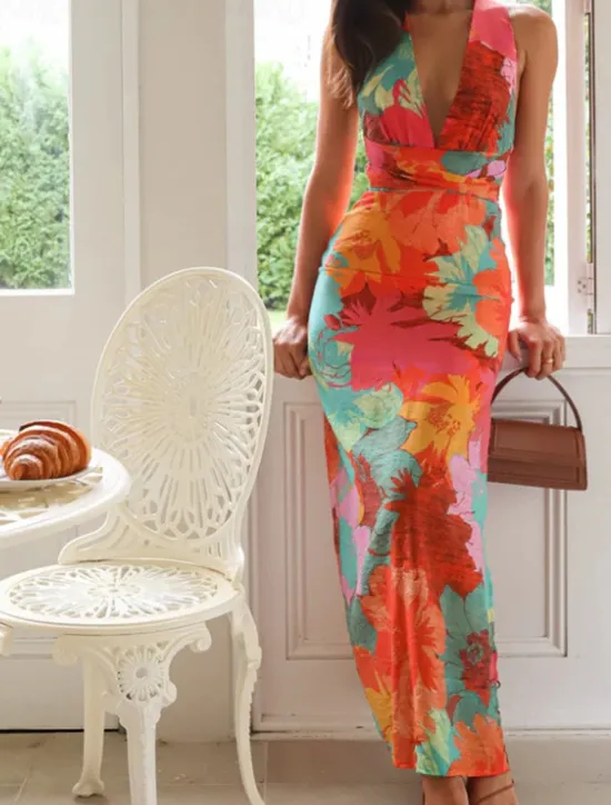 Outlet Women's Midi Dress Floral Dress Boho Dress Classic Modern Vacation Daily Holiday Regular Fit Flower Sleeveless V Neck Summer Women Floral Dresses