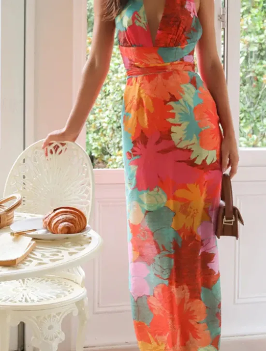 Outlet Women's Midi Dress Floral Dress Boho Dress Classic Modern Vacation Daily Holiday Regular Fit Flower Sleeveless V Neck Summer Women Floral Dresses