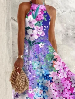 Women's Midi Dress Floral Dress Halter Neck Dress Print Dress Fashion Modern Outdoor Vacation Holiday Regular Fit Flower Sleeveless Halter Neck Summer Women Floral Dresses