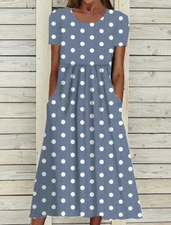Best Women's Midi Dress Floral Polka Dot Pocket Print Crew Neck aily Date Short Sleeve Summer Spring Women Casual Dress