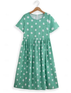 Best Women's Midi Dress Floral Polka Dot Pocket Print Crew Neck aily Date Short Sleeve Summer Spring Women Casual Dress