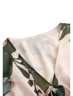 Women's Midi Dress Floral V-Neck A-Line Flutter Sleeve Rose Pattern Lightweight Summer Garden Party Wedding Guest Brunch Flowy Feminine White Pink Green Women Chiffon Dresses