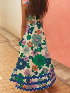 Hot Women's Midi Dress Floral Dress Slip Dress Print Dress Classic Modern Outdoor Vacation Holiday Regular Fit Flower Sleeveless Spaghetti Strap White Navy Blue Royal Blue Blue Summer Women Floral Dresses