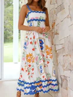 Hot Women's Midi Dress Floral Dress Slip Dress Print Dress Classic Modern Outdoor Vacation Holiday Regular Fit Flower Sleeveless Spaghetti Strap White Navy Blue Royal Blue Blue Summer Women Floral Dresses