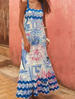Hot Women's Midi Dress Floral Dress Slip Dress Print Dress Classic Modern Outdoor Vacation Holiday Regular Fit Flower Sleeveless Spaghetti Strap White Navy Blue Royal Blue Blue Summer Women Floral Dresses
