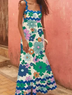 Hot Women's Midi Dress Floral Dress Slip Dress Print Dress Classic Modern Outdoor Vacation Holiday Regular Fit Flower Sleeveless Spaghetti Strap White Navy Blue Royal Blue Blue Summer Women Floral Dresses