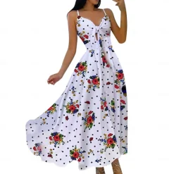 Clearance Women's Midi Dress Graduation Dress Swing Dress Summer Dress Slip Dress Fashion Outdoor Holiday Date Regular Fit Leopard Flower Sleeveless Straps Black White Ivory Red Summer Women White Dresses|Floral Dresses
