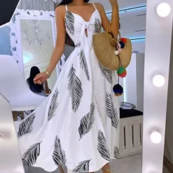 Clearance Women's Midi Dress Graduation Dress Swing Dress Summer Dress Slip Dress Fashion Outdoor Holiday Date Regular Fit Leopard Flower Sleeveless Straps Black White Ivory Red Summer Women White Dresses|Floral Dresses