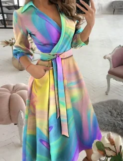 Hot Women's Midi Dress Graduation Dress Blazer Dress Sheath Dress Wrap Dress Party Cocktail Semi Formal Formal Vacation Party Regular Fit Long Sleeve V Neck Black Blue Green Rainbow Spring Fall Winter Women Cocktail Dress