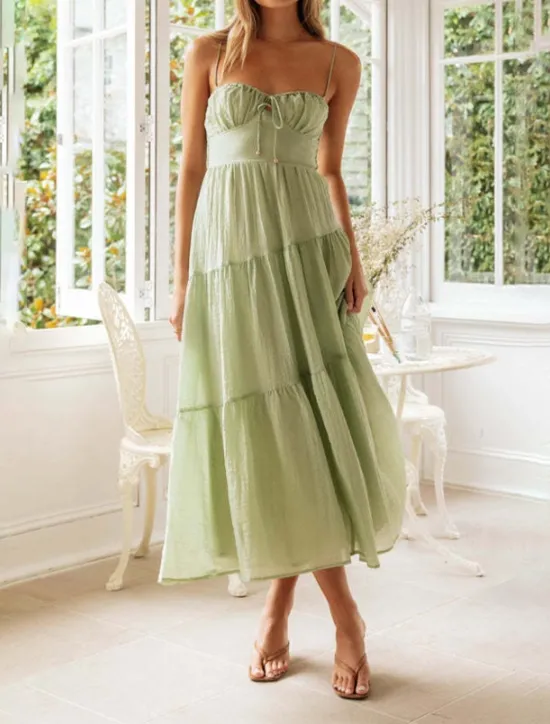 Hot Women's Midi Dress Graduation Dress Slip Dress Fashion Modern Birthday Date Going out Regular Fit Plain Sleeveless Spaghetti Strap Orange Green Summer Women Vacation Dresses