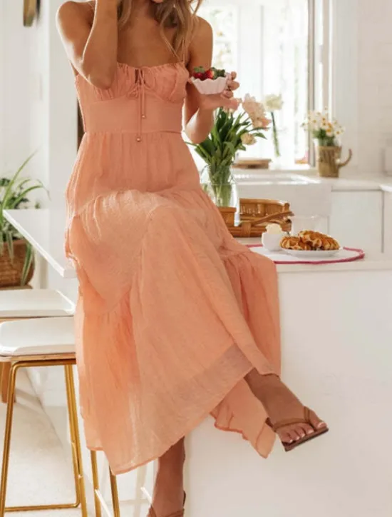 Hot Women's Midi Dress Graduation Dress Slip Dress Fashion Modern Birthday Date Going out Regular Fit Plain Sleeveless Spaghetti Strap Orange Green Summer Women Vacation Dresses