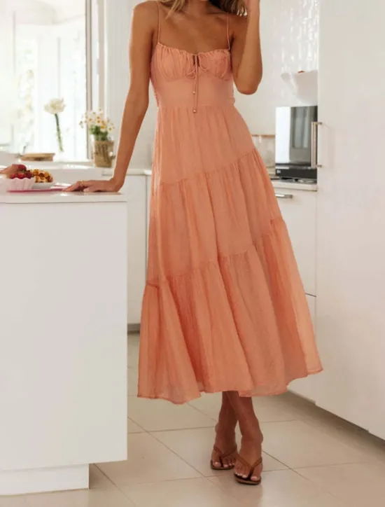 Hot Women's Midi Dress Graduation Dress Slip Dress Fashion Modern Birthday Date Going out Regular Fit Plain Sleeveless Spaghetti Strap Orange Green Summer Women Vacation Dresses