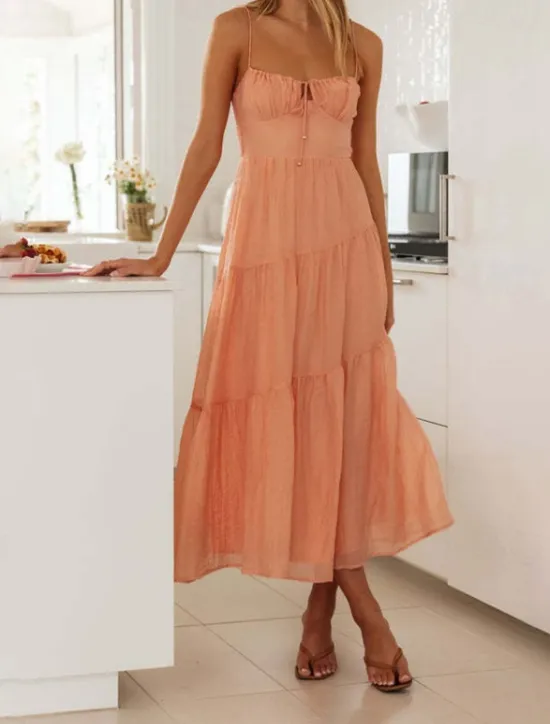 Hot Women's Midi Dress Graduation Dress Slip Dress Fashion Modern Birthday Date Going out Regular Fit Plain Sleeveless Spaghetti Strap Orange Green Summer Women Vacation Dresses
