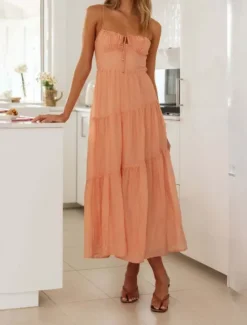 Hot Women's Midi Dress Graduation Dress Slip Dress Fashion Modern Birthday Date Going out Regular Fit Plain Sleeveless Spaghetti Strap Orange Green Summer Women Vacation Dresses
