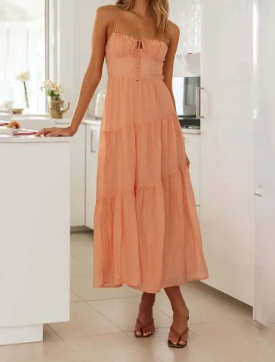 Hot Women's Midi Dress Graduation Dress Slip Dress Fashion Modern Birthday Date Going out Regular Fit Plain Sleeveless Spaghetti Strap Orange Green Summer Women Vacation Dresses