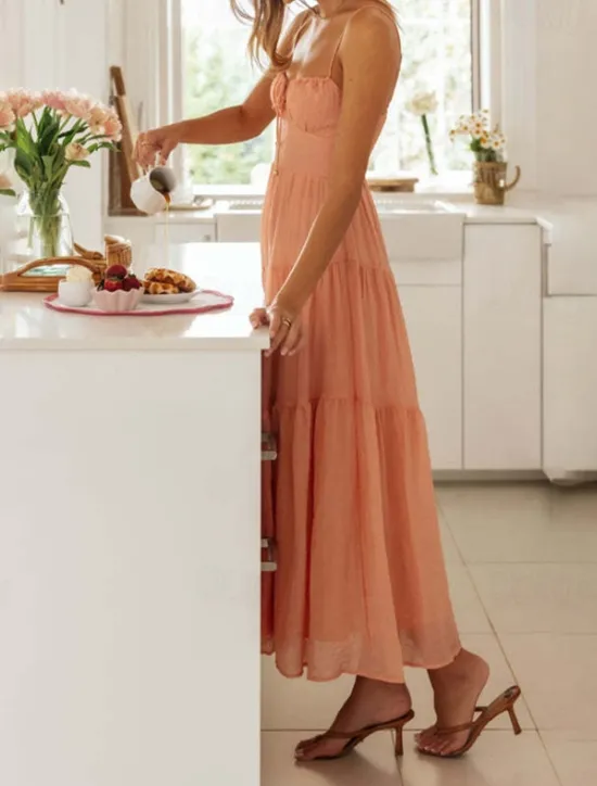 Hot Women's Midi Dress Graduation Dress Slip Dress Fashion Modern Birthday Date Going out Regular Fit Plain Sleeveless Spaghetti Strap Orange Green Summer Women Vacation Dresses