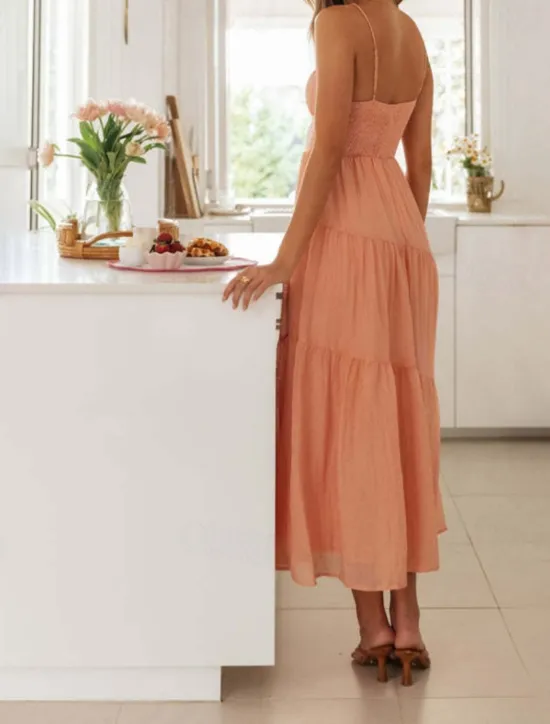 Hot Women's Midi Dress Graduation Dress Slip Dress Fashion Modern Birthday Date Going out Regular Fit Plain Sleeveless Spaghetti Strap Orange Green Summer Women Vacation Dresses