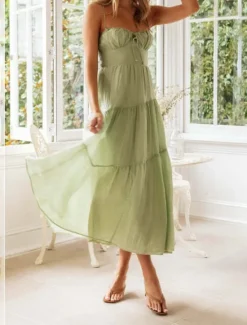 Hot Women's Midi Dress Graduation Dress Slip Dress Fashion Modern Birthday Date Going out Regular Fit Plain Sleeveless Spaghetti Strap Orange Green Summer Women Vacation Dresses