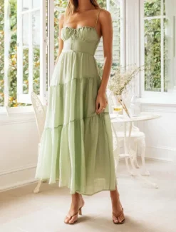 Hot Women's Midi Dress Graduation Dress Slip Dress Fashion Modern Birthday Date Going out Regular Fit Plain Sleeveless Spaghetti Strap Orange Green Summer Women Vacation Dresses