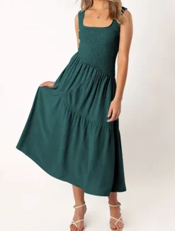 New Women's Midi Dress Graduation Dress Casual Dress A Line Dress Summer Dress Stylish Casual Vacation Daily Date Regular Fit Plain Sleeveless Scoop Neck Black White Light Green Pink Summer Women White Dresses