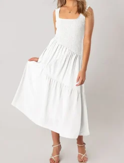 New Women's Midi Dress Graduation Dress Casual Dress A Line Dress Summer Dress Stylish Casual Vacation Daily Date Regular Fit Plain Sleeveless Scoop Neck Black White Light Green Pink Summer Women White Dresses