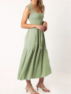 New Women's Midi Dress Graduation Dress Casual Dress A Line Dress Summer Dress Stylish Casual Vacation Daily Date Regular Fit Plain Sleeveless Scoop Neck Black White Light Green Pink Summer Women White Dresses