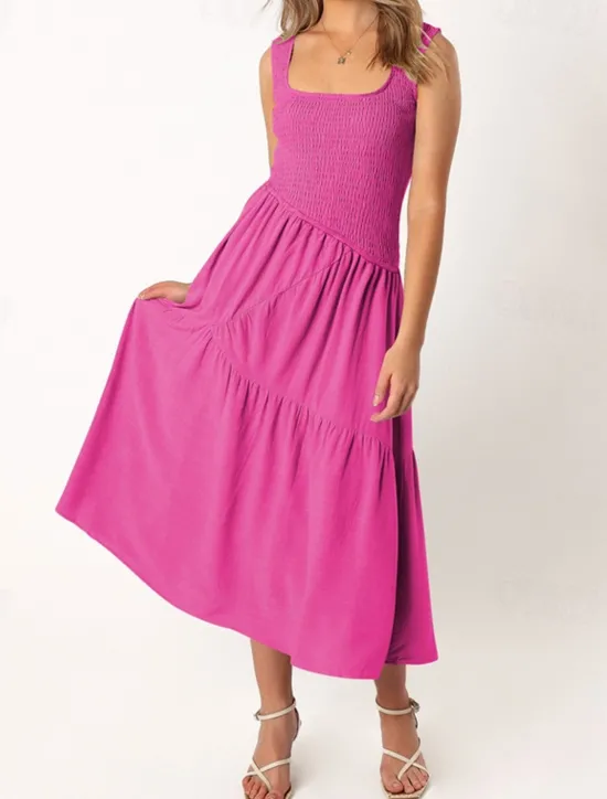 New Women's Midi Dress Graduation Dress Casual Dress A Line Dress Summer Dress Stylish Casual Vacation Daily Date Regular Fit Plain Sleeveless Scoop Neck Black White Light Green Pink Summer Women White Dresses