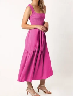 New Women's Midi Dress Graduation Dress Casual Dress A Line Dress Summer Dress Stylish Casual Vacation Daily Date Regular Fit Plain Sleeveless Scoop Neck Black White Light Green Pink Summer Women White Dresses