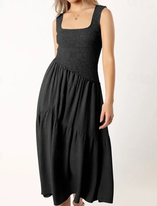 New Women's Midi Dress Graduation Dress Casual Dress A Line Dress Summer Dress Stylish Casual Vacation Daily Date Regular Fit Plain Sleeveless Scoop Neck Black White Light Green Pink Summer Women White Dresses