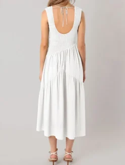 New Women's Midi Dress Graduation Dress Casual Dress A Line Dress Summer Dress Stylish Casual Vacation Daily Date Regular Fit Plain Sleeveless Scoop Neck Black White Light Green Pink Summer Women White Dresses