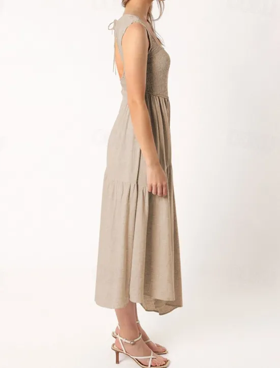 New Women's Midi Dress Graduation Dress Casual Dress A Line Dress Summer Dress Stylish Casual Vacation Daily Date Regular Fit Plain Sleeveless Scoop Neck Black White Light Green Pink Summer Women White Dresses
