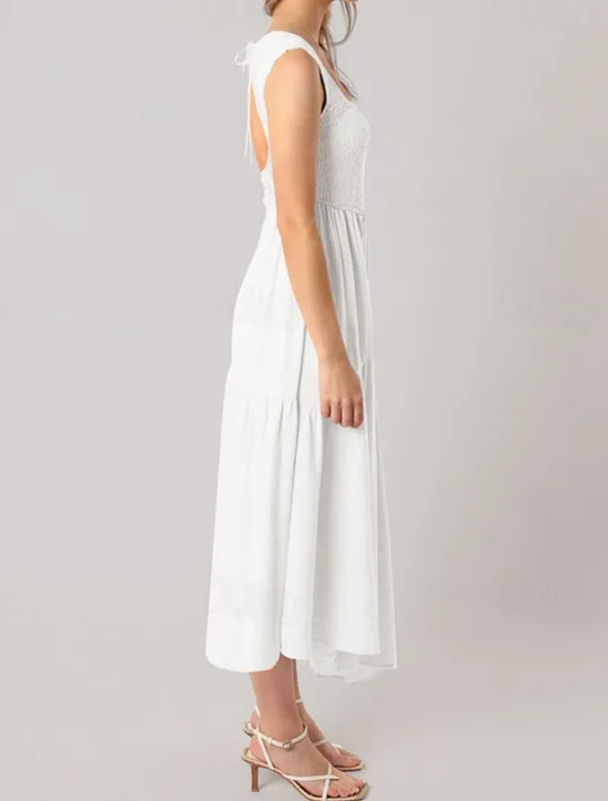New Women's Midi Dress Graduation Dress Casual Dress A Line Dress Summer Dress Stylish Casual Vacation Daily Date Regular Fit Plain Sleeveless Scoop Neck Black White Light Green Pink Summer Women White Dresses