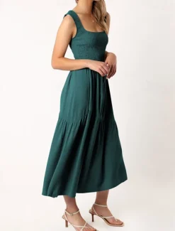 New Women's Midi Dress Graduation Dress Casual Dress A Line Dress Summer Dress Stylish Casual Vacation Daily Date Regular Fit Plain Sleeveless Scoop Neck Black White Light Green Pink Summer Women White Dresses