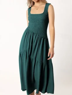 New Women's Midi Dress Graduation Dress Casual Dress A Line Dress Summer Dress Stylish Casual Vacation Daily Date Regular Fit Plain Sleeveless Scoop Neck Black White Light Green Pink Summer Women White Dresses