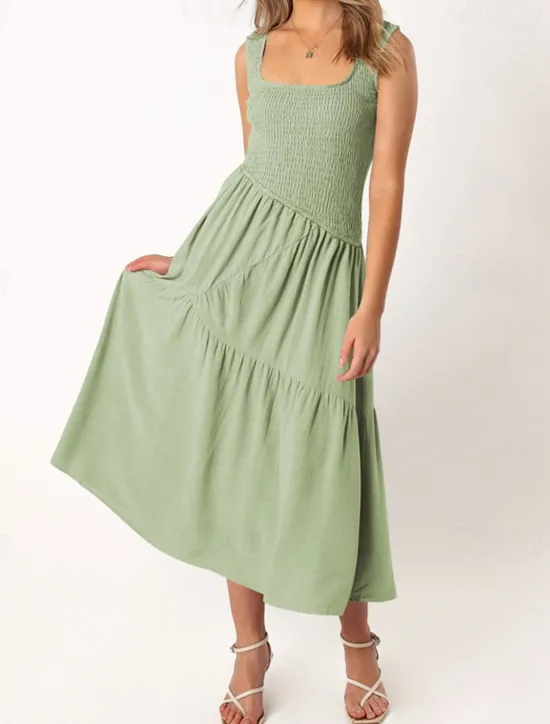 New Women's Midi Dress Graduation Dress Casual Dress A Line Dress Summer Dress Stylish Casual Vacation Daily Date Regular Fit Plain Sleeveless Scoop Neck Black White Light Green Pink Summer Women White Dresses