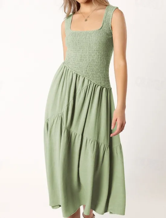 New Women's Midi Dress Graduation Dress Casual Dress A Line Dress Summer Dress Stylish Casual Vacation Daily Date Regular Fit Plain Sleeveless Scoop Neck Black White Light Green Pink Summer Women White Dresses