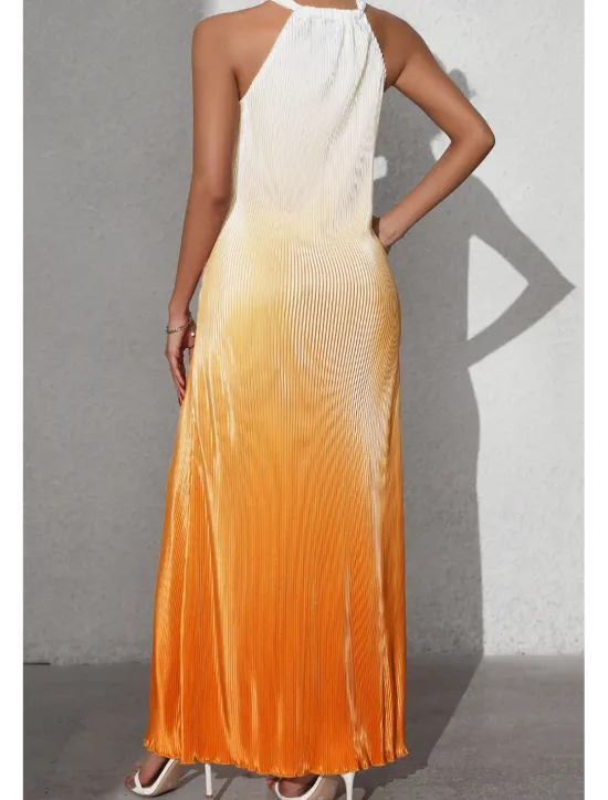 Sale Women's Midi Dress Halter Neck Dress Fashion Classic Vacation Daily Holiday Regular Fit Color Gradient Sleeveless Halter Neck Red Orange Brown Summer Women Sundresses