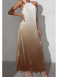 Sale Women's Midi Dress Halter Neck Dress Fashion Classic Vacation Daily Holiday Regular Fit Color Gradient Sleeveless Halter Neck Red Orange Brown Summer Women Sundresses