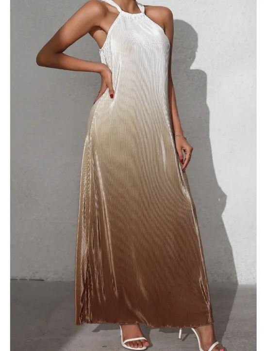 Sale Women's Midi Dress Halter Neck Dress Fashion Classic Vacation Daily Holiday Regular Fit Color Gradient Sleeveless Halter Neck Red Orange Brown Summer Women Sundresses